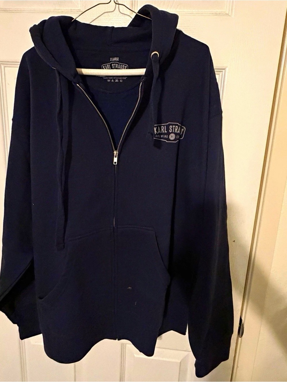 Karl Strauss Brewing Company Men's Navy Full Zip Hoodie Graphic Pockets Size XL